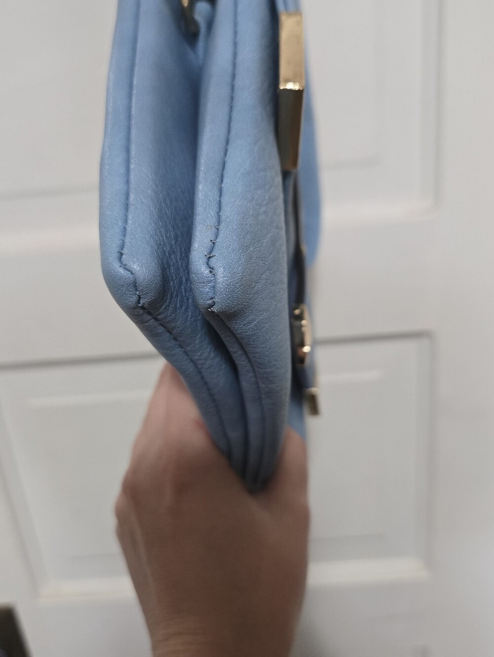 Light Blue Crossbody Bag with Polished Corner Accents And Vegan Leather - Picture 4 of 8